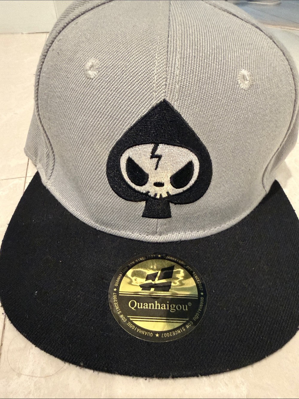 Gray and Black Skull Spade Snapback Hat